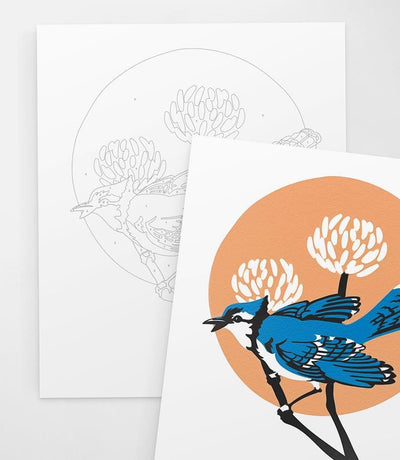 Spring Blue Jay Paint by Number Kit - Peach